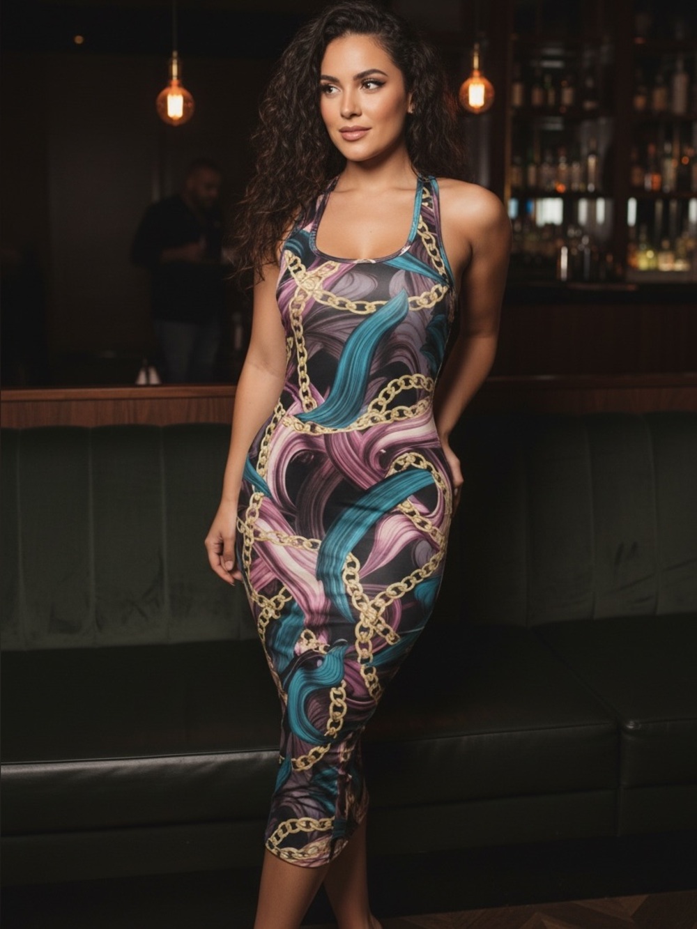 Elegant Multicolor Chain Print Dress